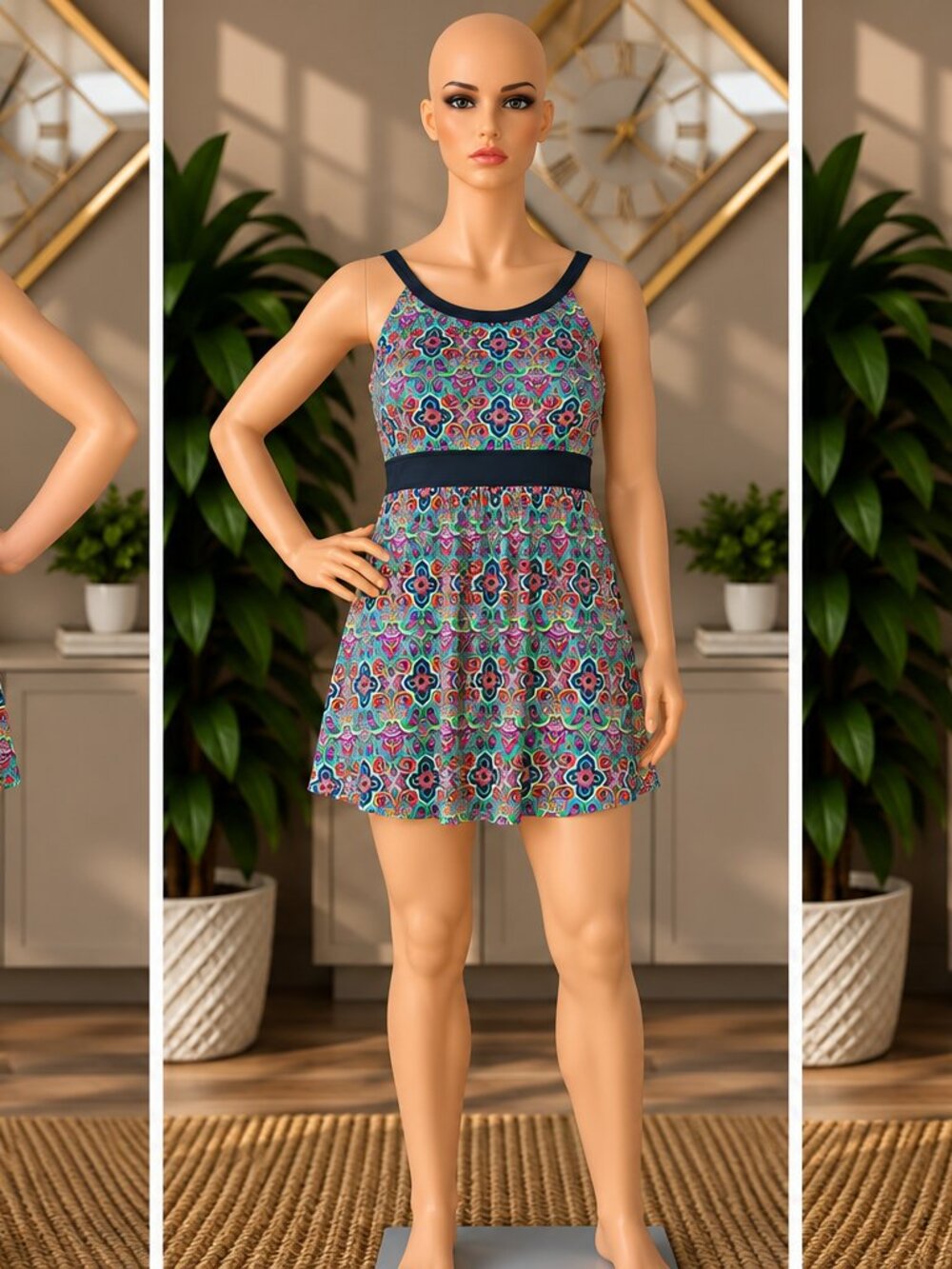 Fit4u Black Trim Multi-Color Floral One-Piece Swimsuit